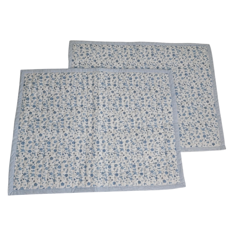 Martha Stewart Quilted Standard Pillow Shams Covers Cottage Blue & White Floral